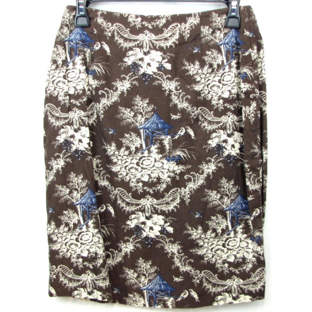 SALE! Asian Floral Brown Midi Knee Skirt